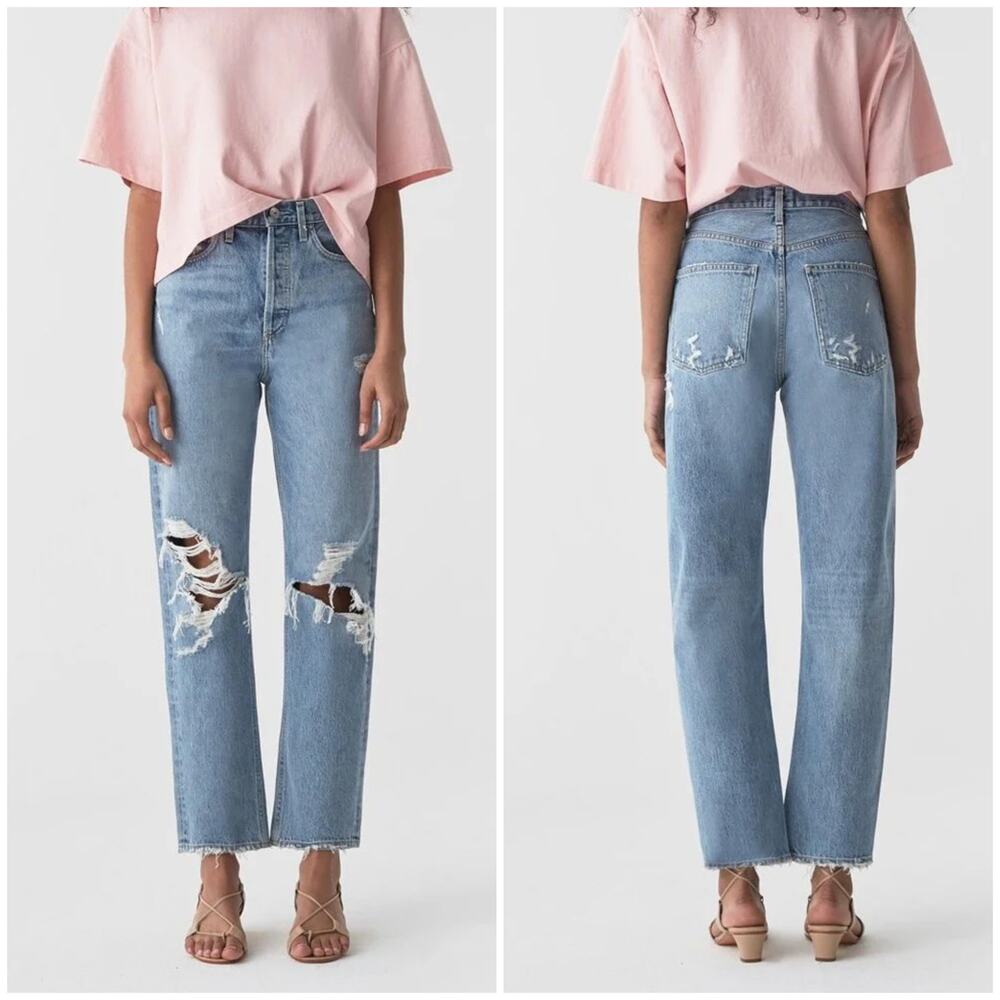 Agolde '90s Jeans Mid-Rise Loose Fit Size 25 Distressed Straight Leg Retro USA